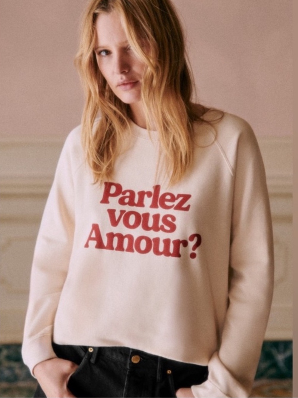 SÉZANE Parlez Vous Amour Sweatshirt Cream Red Solidarity Creation